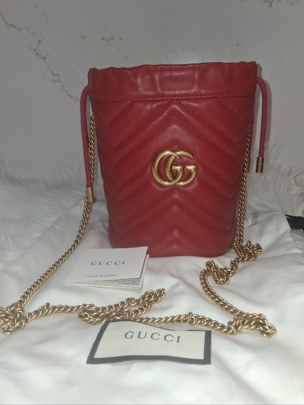 Gucci Red Quilted Chevron GG Bucket Shoulder Bag